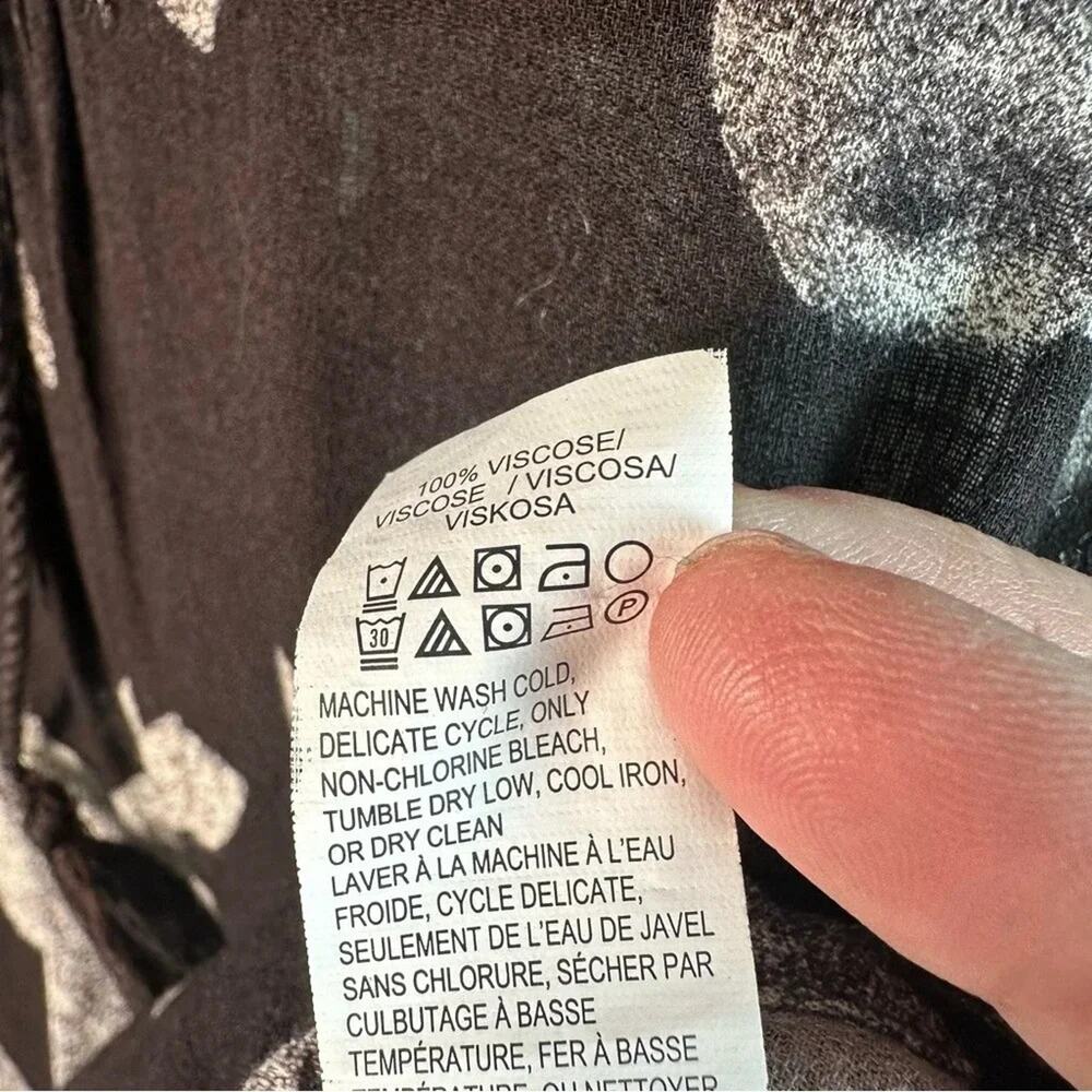 LUCKY BRAND top blouse black & cream floral lung sleeve bohemian peasant hippie - Picture 6 of 9